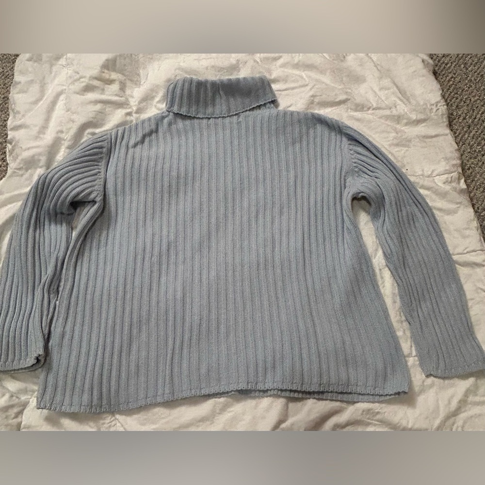 Vintage Gaddy Collection 100% Cotton Blue Cable Knit Turtleneck Sweater - Picture 3 of 11
